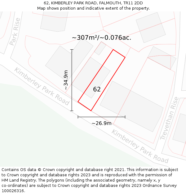 62, KIMBERLEY PARK ROAD, FALMOUTH, TR11 2DD: Plot and title map