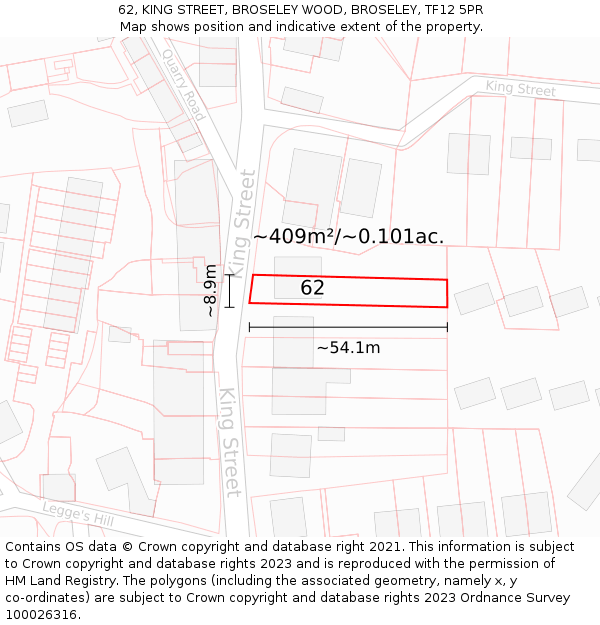 62, KING STREET, BROSELEY WOOD, BROSELEY, TF12 5PR: Plot and title map