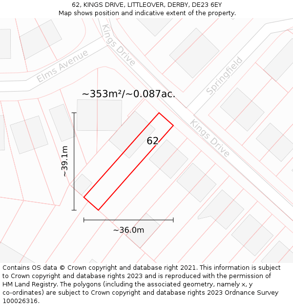 62, KINGS DRIVE, LITTLEOVER, DERBY, DE23 6EY: Plot and title map