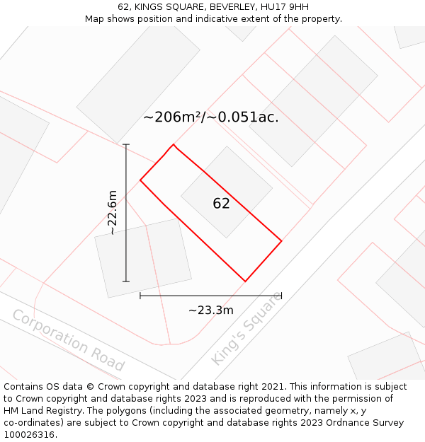 62, KINGS SQUARE, BEVERLEY, HU17 9HH: Plot and title map