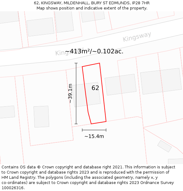 62, KINGSWAY, MILDENHALL, BURY ST EDMUNDS, IP28 7HR: Plot and title map