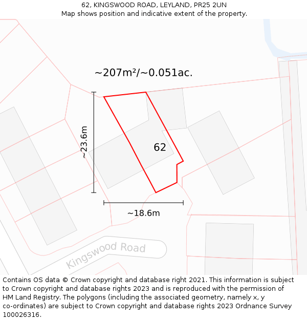 62, KINGSWOOD ROAD, LEYLAND, PR25 2UN: Plot and title map