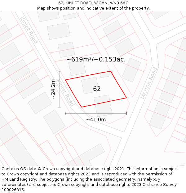 62, KINLET ROAD, WIGAN, WN3 6AG: Plot and title map