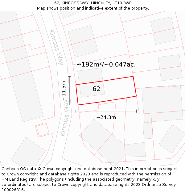 62, KINROSS WAY, HINCKLEY, LE10 0WF: Plot and title map