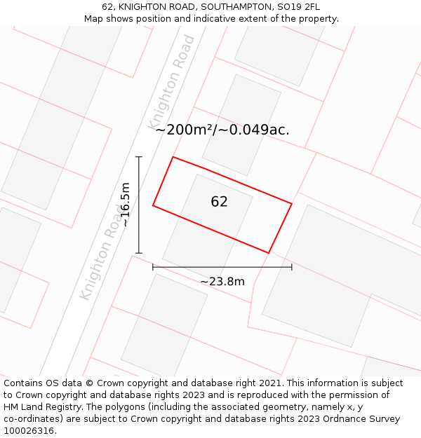 62, KNIGHTON ROAD, SOUTHAMPTON, SO19 2FL: Plot and title map