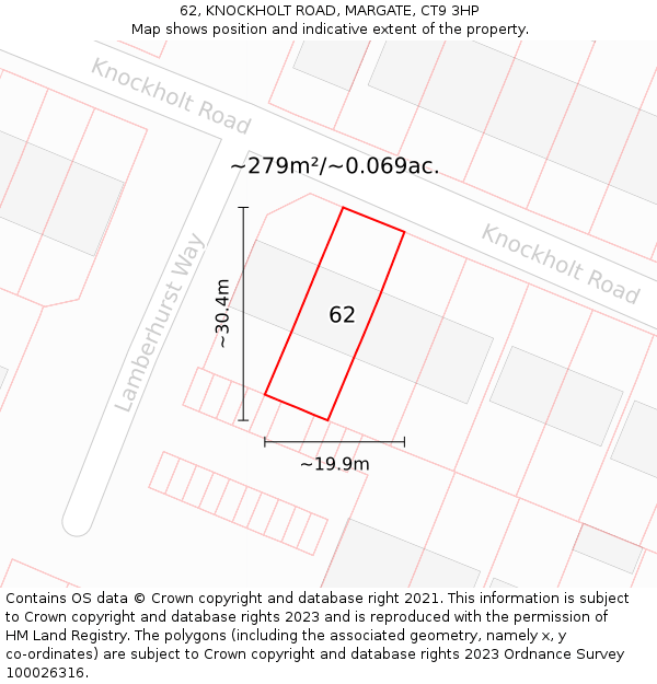 62, KNOCKHOLT ROAD, MARGATE, CT9 3HP: Plot and title map