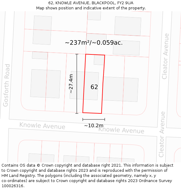 62, KNOWLE AVENUE, BLACKPOOL, FY2 9UA: Plot and title map