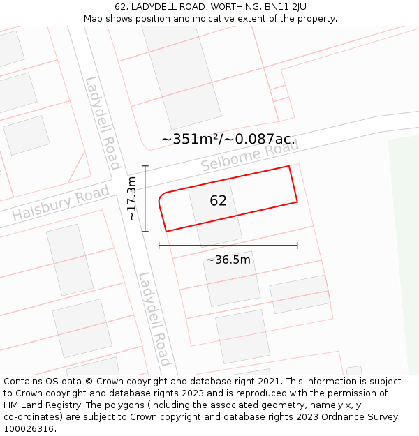 62, LADYDELL ROAD, WORTHING, BN11 2JU: Plot and title map