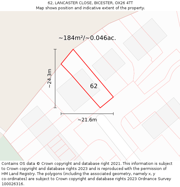 62, LANCASTER CLOSE, BICESTER, OX26 4TT: Plot and title map