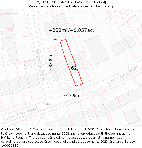 62, LANE END ROAD, HIGH WYCOMBE, HP12 4JF: Plot and title map