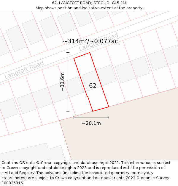 62, LANGTOFT ROAD, STROUD, GL5 1NJ: Plot and title map