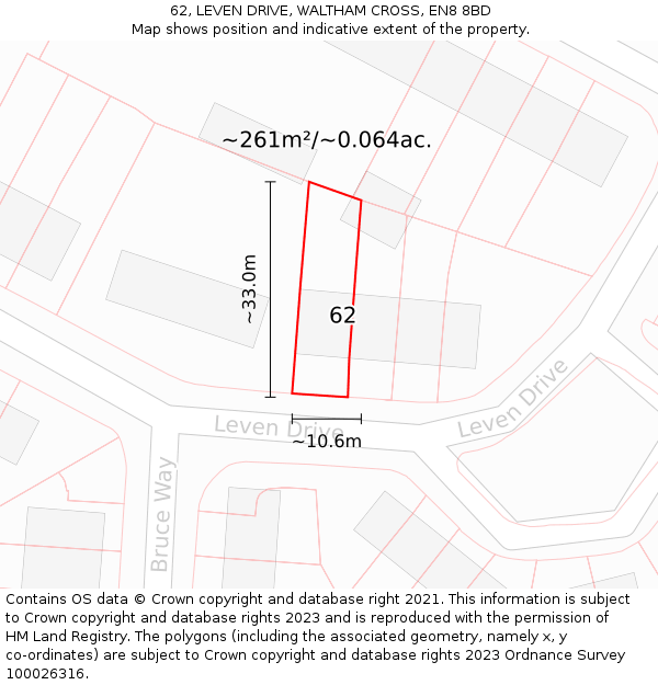 62, LEVEN DRIVE, WALTHAM CROSS, EN8 8BD: Plot and title map