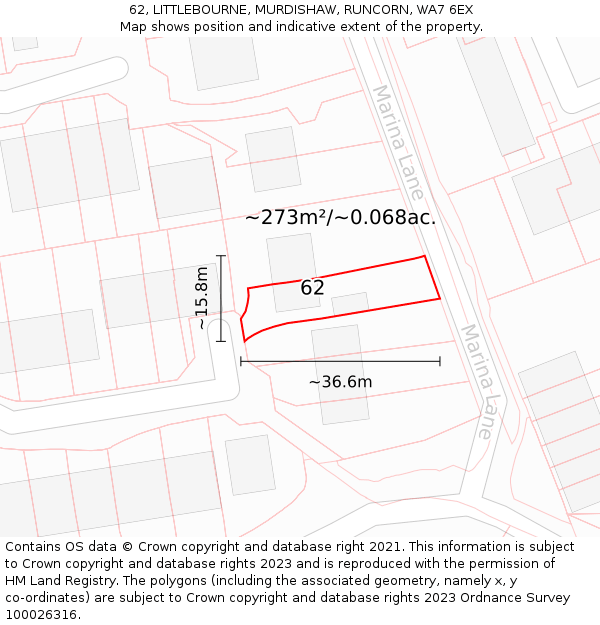 62, LITTLEBOURNE, MURDISHAW, RUNCORN, WA7 6EX: Plot and title map