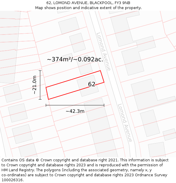 62, LOMOND AVENUE, BLACKPOOL, FY3 9NB: Plot and title map