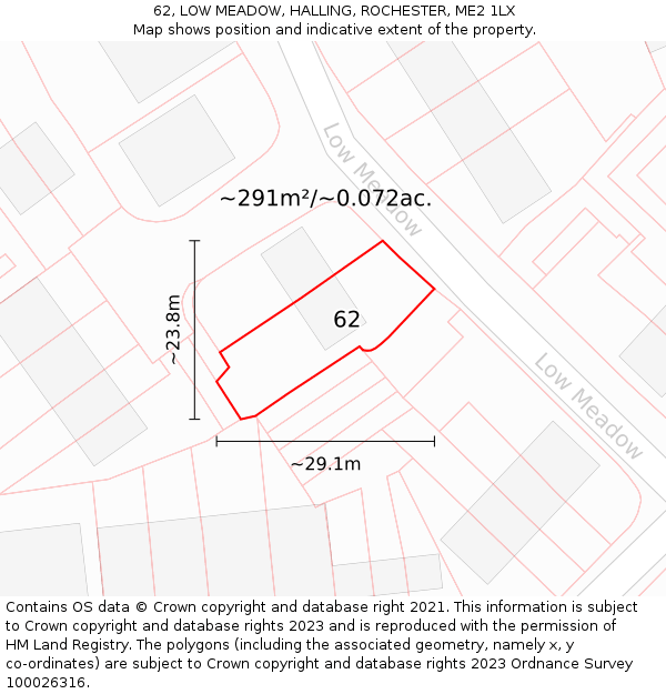 62, LOW MEADOW, HALLING, ROCHESTER, ME2 1LX: Plot and title map