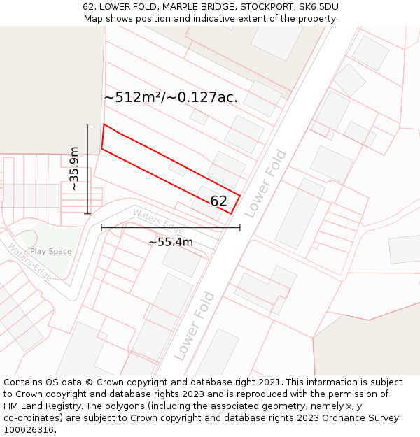 62, LOWER FOLD, MARPLE BRIDGE, STOCKPORT, SK6 5DU: Plot and title map