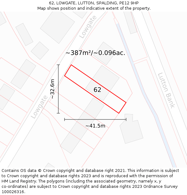 62, LOWGATE, LUTTON, SPALDING, PE12 9HP: Plot and title map