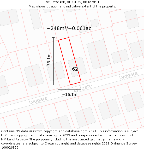 62, LYDGATE, BURNLEY, BB10 2DU: Plot and title map