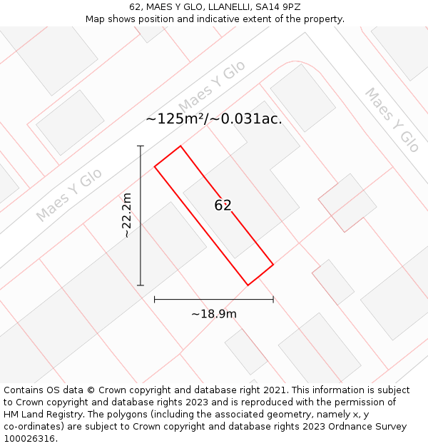 62, MAES Y GLO, LLANELLI, SA14 9PZ: Plot and title map