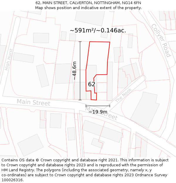 62, MAIN STREET, CALVERTON, NOTTINGHAM, NG14 6FN: Plot and title map