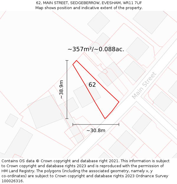 62, MAIN STREET, SEDGEBERROW, EVESHAM, WR11 7UF: Plot and title map