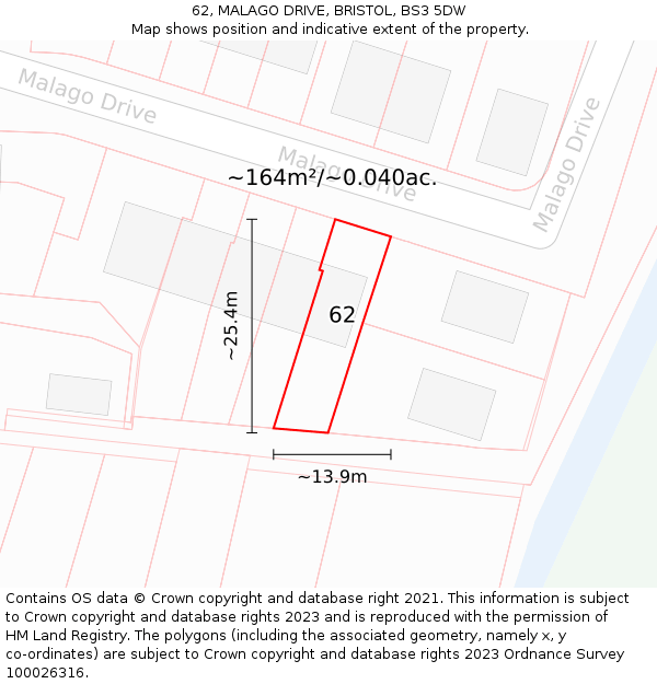 62, MALAGO DRIVE, BRISTOL, BS3 5DW: Plot and title map