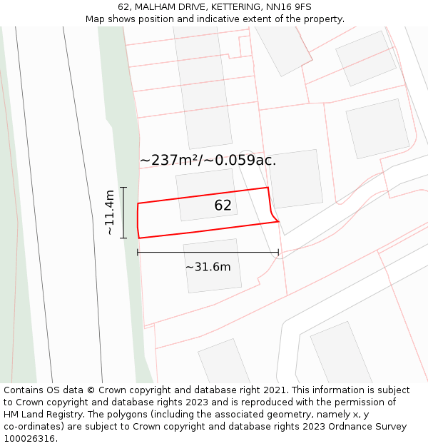 62, MALHAM DRIVE, KETTERING, NN16 9FS: Plot and title map