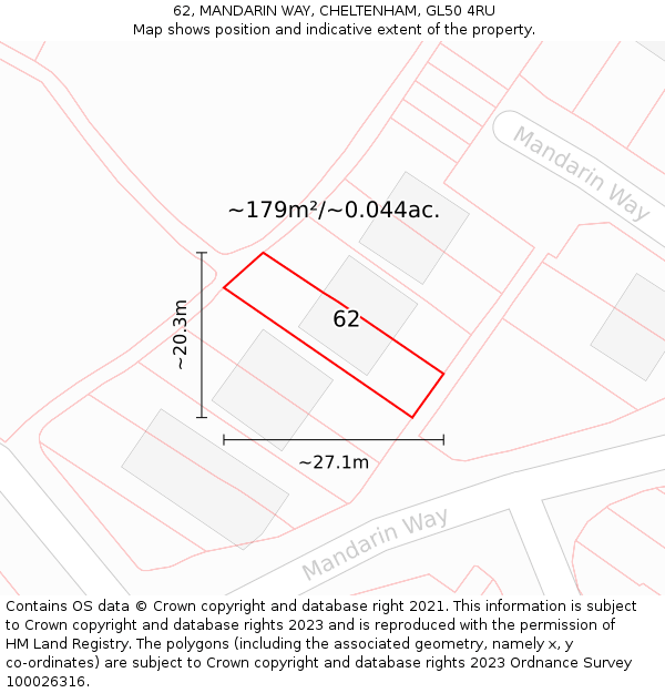 62, MANDARIN WAY, CHELTENHAM, GL50 4RU: Plot and title map