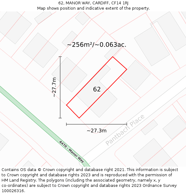 62, MANOR WAY, CARDIFF, CF14 1RJ: Plot and title map