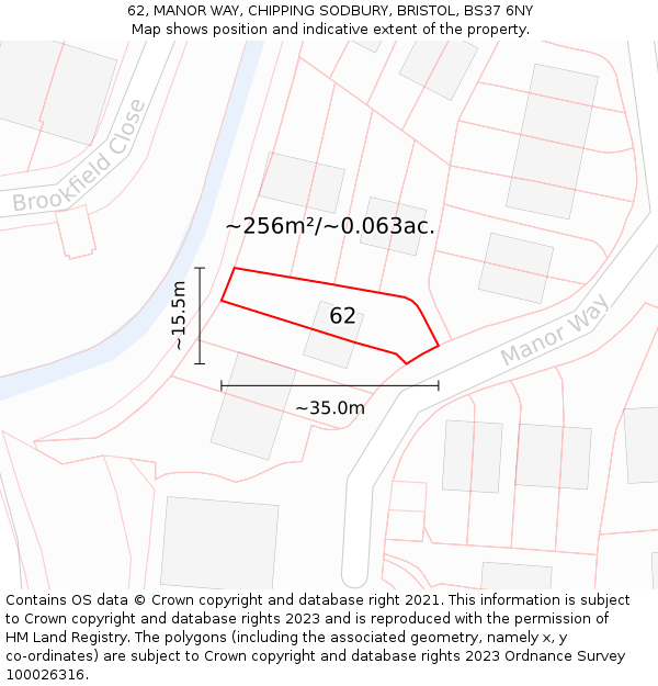 62, MANOR WAY, CHIPPING SODBURY, BRISTOL, BS37 6NY: Plot and title map