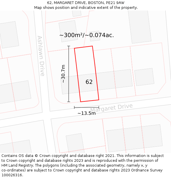 62, MARGARET DRIVE, BOSTON, PE21 9AW: Plot and title map