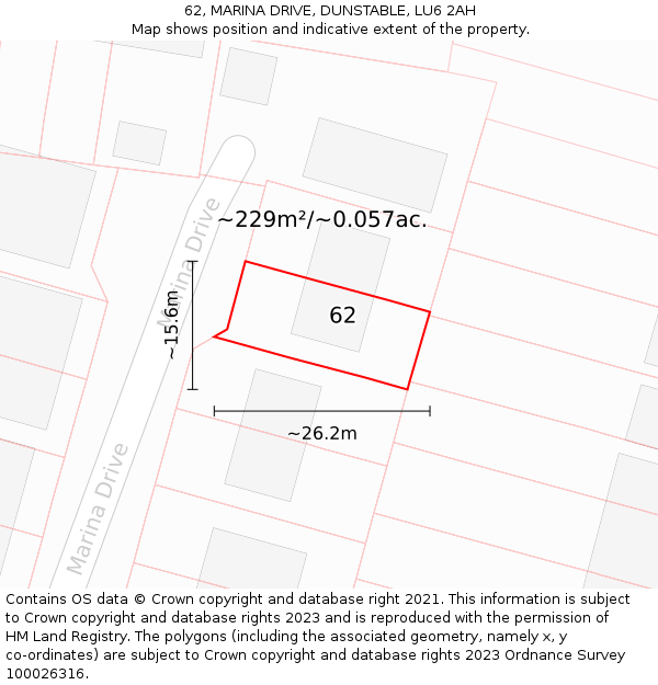 62, MARINA DRIVE, DUNSTABLE, LU6 2AH: Plot and title map