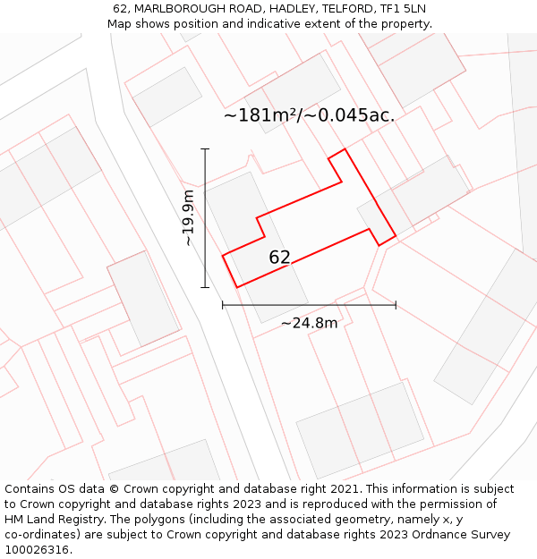 62, MARLBOROUGH ROAD, HADLEY, TELFORD, TF1 5LN: Plot and title map