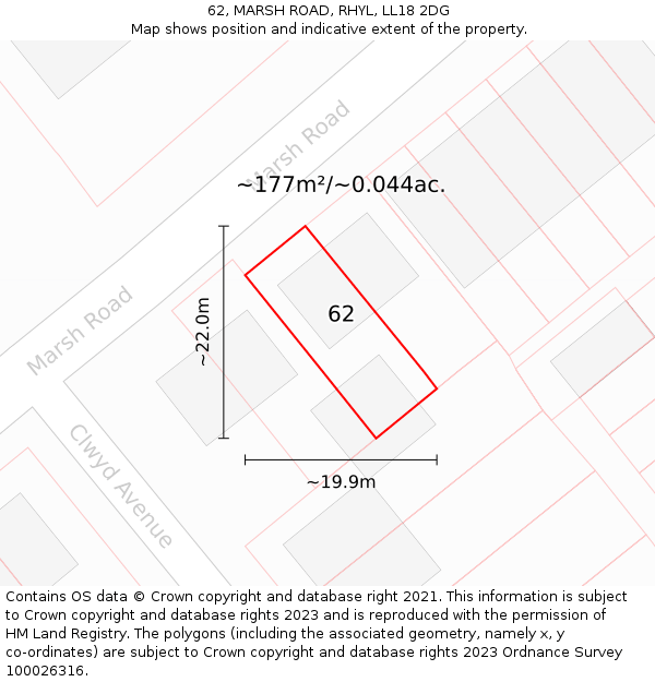 62, MARSH ROAD, RHYL, LL18 2DG: Plot and title map