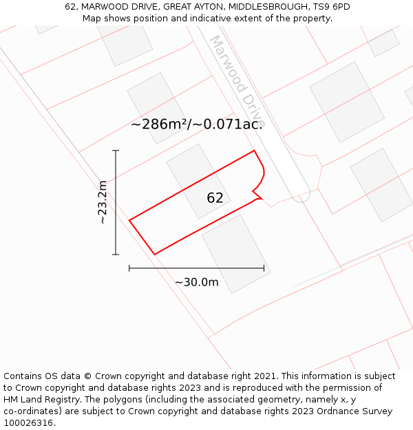 62, MARWOOD DRIVE, GREAT AYTON, MIDDLESBROUGH, TS9 6PD: Plot and title map