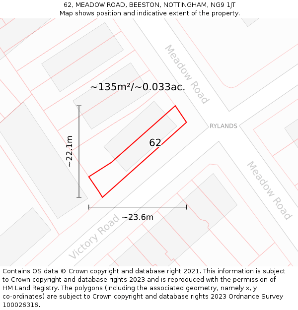 62, MEADOW ROAD, BEESTON, NOTTINGHAM, NG9 1JT: Plot and title map