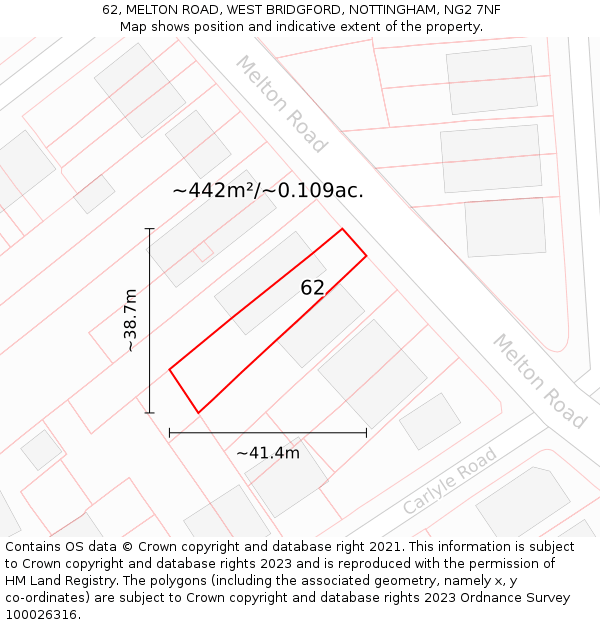 62, MELTON ROAD, WEST BRIDGFORD, NOTTINGHAM, NG2 7NF: Plot and title map