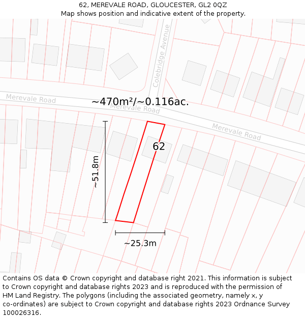 62, MEREVALE ROAD, GLOUCESTER, GL2 0QZ: Plot and title map