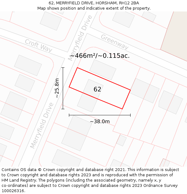 62, MERRYFIELD DRIVE, HORSHAM, RH12 2BA: Plot and title map
