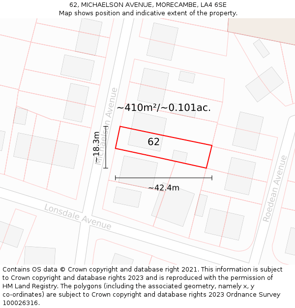 62, MICHAELSON AVENUE, MORECAMBE, LA4 6SE: Plot and title map