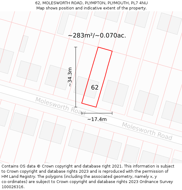 62, MOLESWORTH ROAD, PLYMPTON, PLYMOUTH, PL7 4NU: Plot and title map