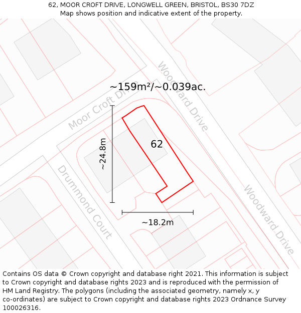 62, MOOR CROFT DRIVE, LONGWELL GREEN, BRISTOL, BS30 7DZ: Plot and title map