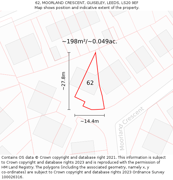 62, MOORLAND CRESCENT, GUISELEY, LEEDS, LS20 9EF: Plot and title map