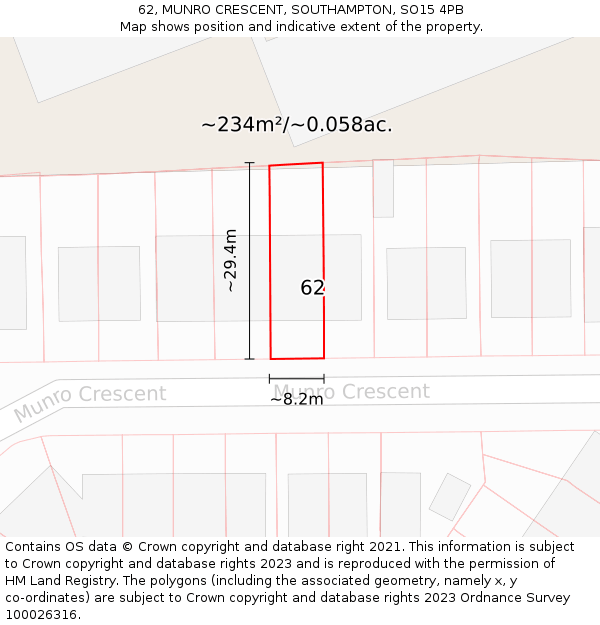 62, MUNRO CRESCENT, SOUTHAMPTON, SO15 4PB: Plot and title map