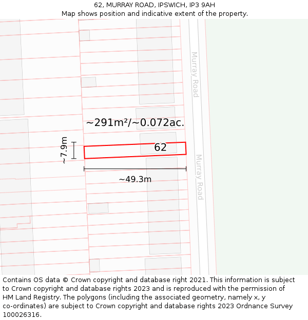 62, MURRAY ROAD, IPSWICH, IP3 9AH: Plot and title map