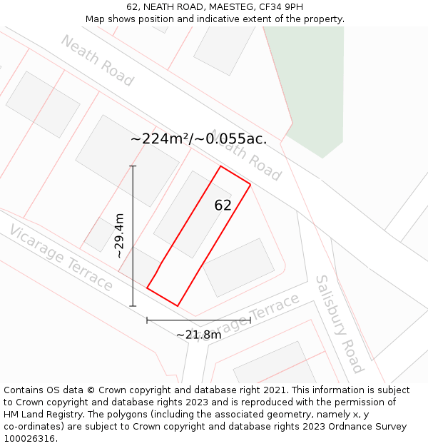 62, NEATH ROAD, MAESTEG, CF34 9PH: Plot and title map