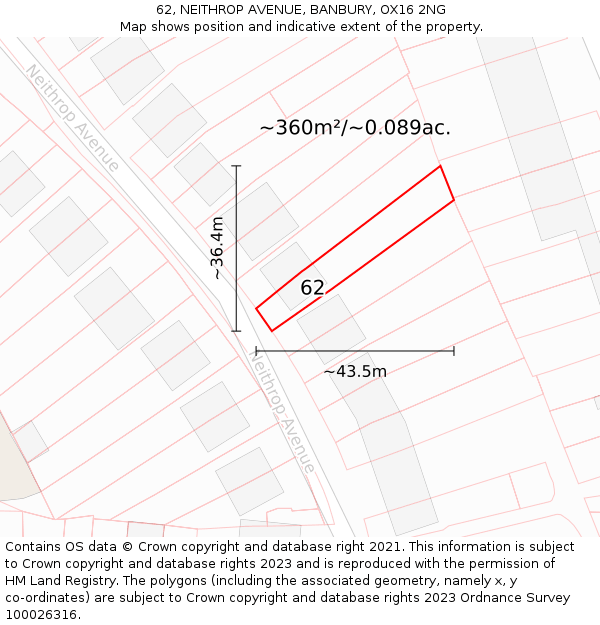 62, NEITHROP AVENUE, BANBURY, OX16 2NG: Plot and title map