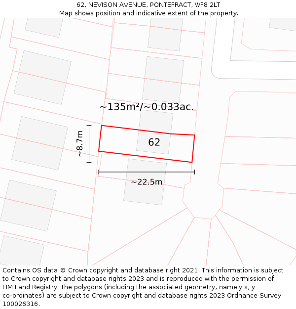 62, NEVISON AVENUE, PONTEFRACT, WF8 2LT: Plot and title map