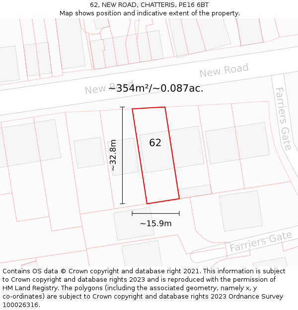 62, NEW ROAD, CHATTERIS, PE16 6BT: Plot and title map