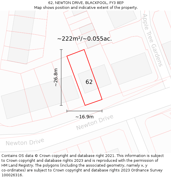 62, NEWTON DRIVE, BLACKPOOL, FY3 8EP: Plot and title map